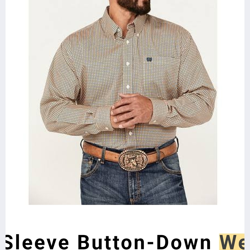 Cinch Men's Tan Checkered Button Down Shirt